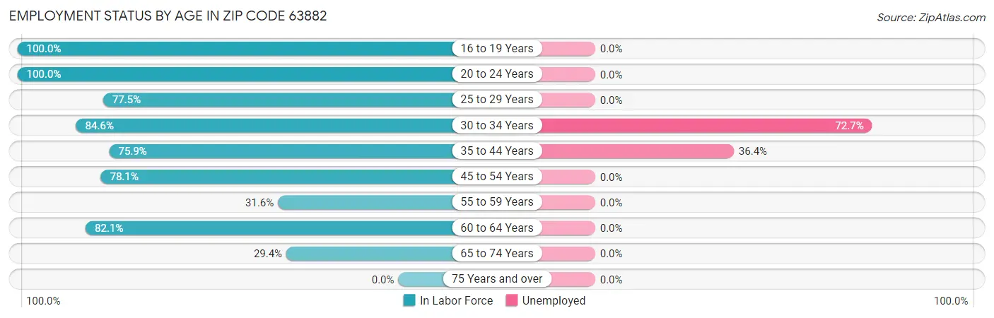 Employment Status by Age in Zip Code 63882