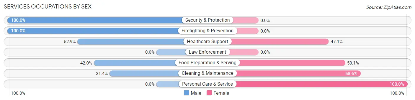 Services Occupations by Sex in Zip Code 64053