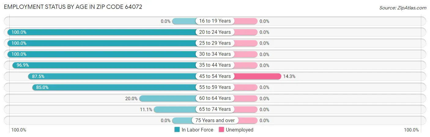 Employment Status by Age in Zip Code 64072