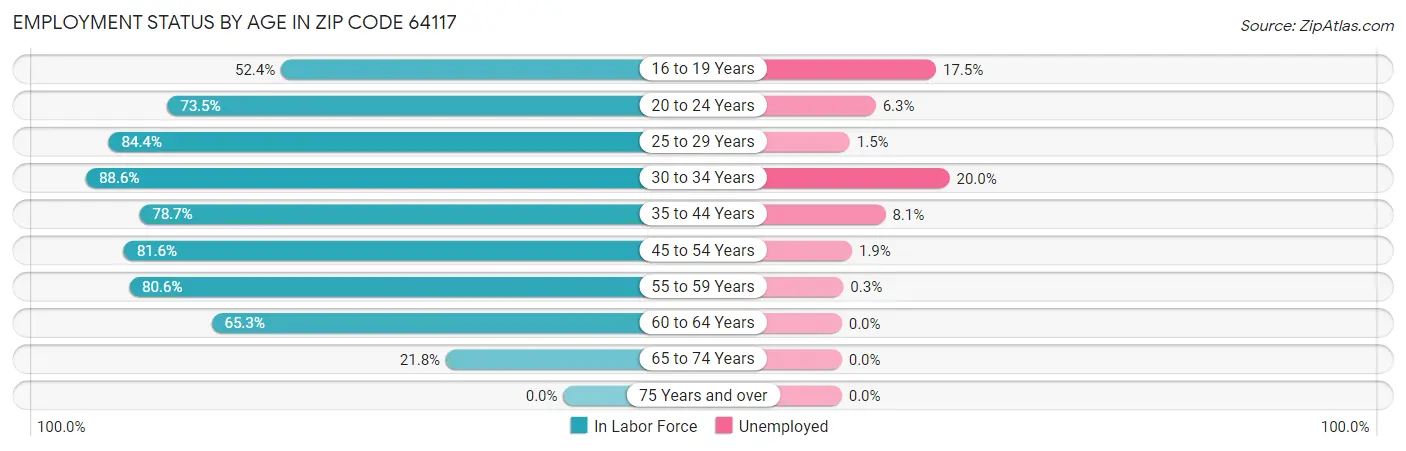 Employment Status by Age in Zip Code 64117