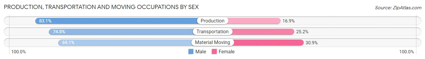 Production, Transportation and Moving Occupations by Sex in Zip Code 64504