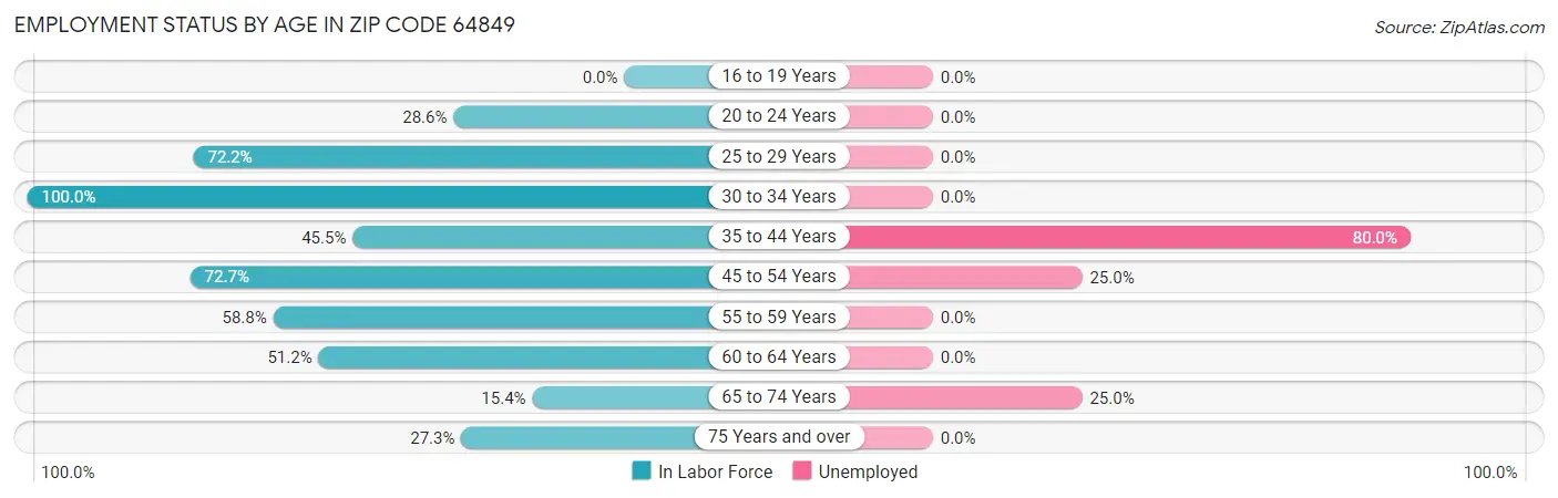 Employment Status by Age in Zip Code 64849