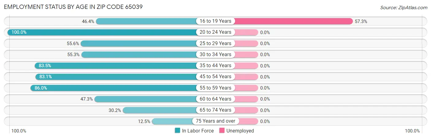 Employment Status by Age in Zip Code 65039