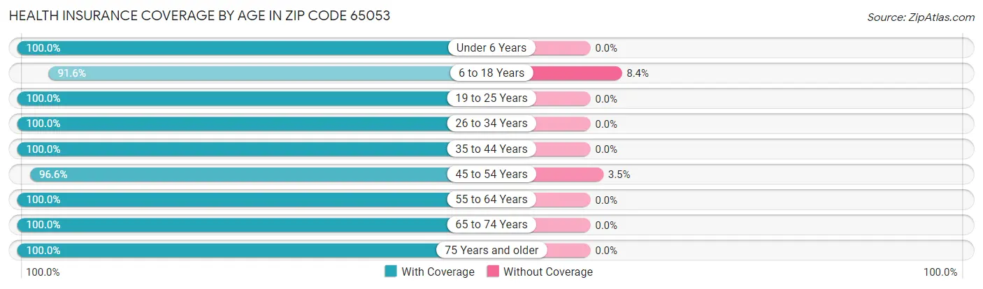 Health Insurance Coverage by Age in Zip Code 65053