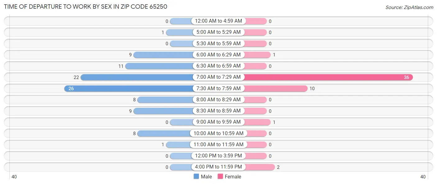 Time of Departure to Work by Sex in Zip Code 65250