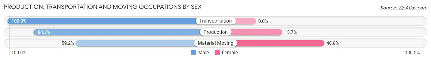 Production, Transportation and Moving Occupations by Sex in Zip Code 65625