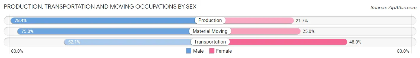Production, Transportation and Moving Occupations by Sex in Zip Code 65713