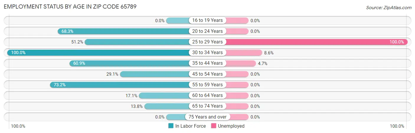 Employment Status by Age in Zip Code 65789