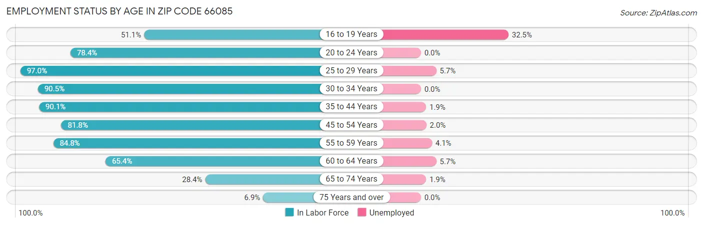 Employment Status by Age in Zip Code 66085