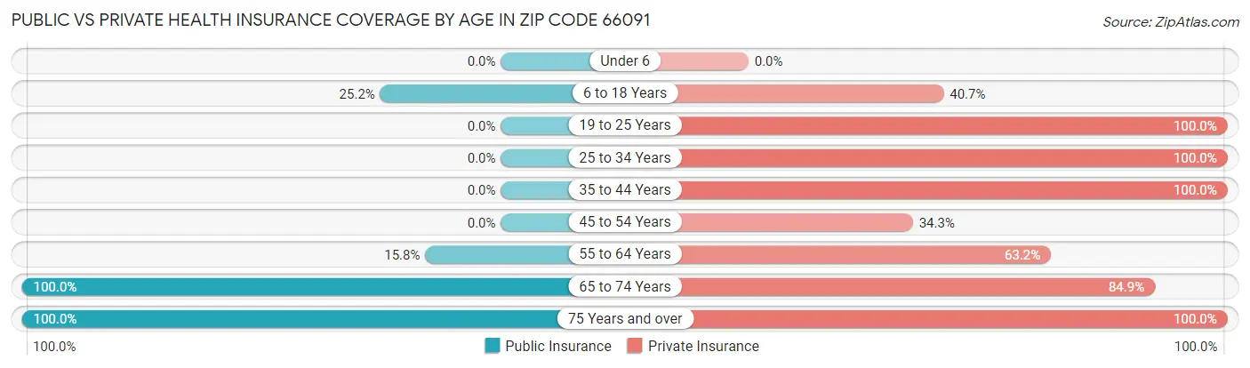 Public vs Private Health Insurance Coverage by Age in Zip Code 66091