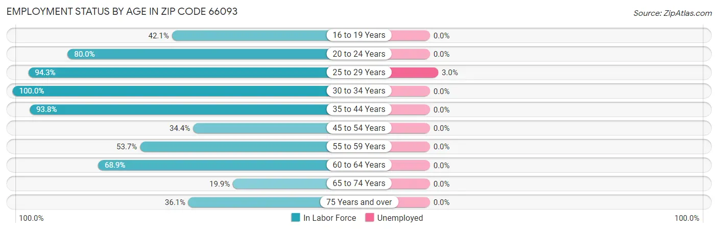Employment Status by Age in Zip Code 66093