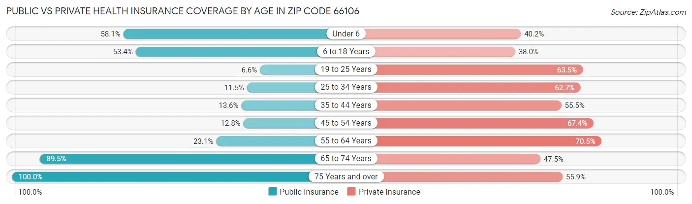 Public vs Private Health Insurance Coverage by Age in Zip Code 66106