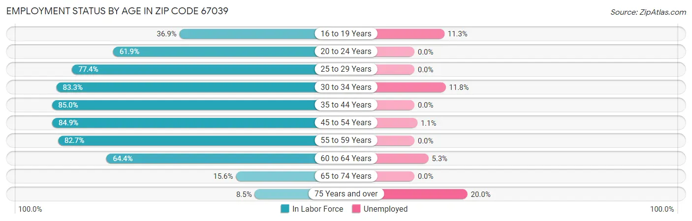 Employment Status by Age in Zip Code 67039