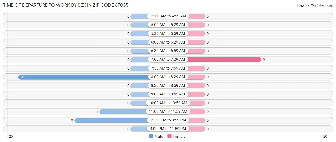 Time of Departure to Work by Sex in Zip Code 67055