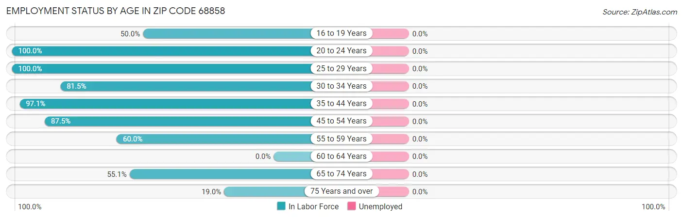 Employment Status by Age in Zip Code 68858