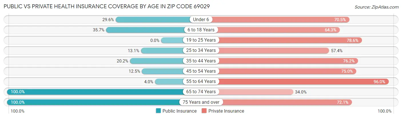 Public vs Private Health Insurance Coverage by Age in Zip Code 69029