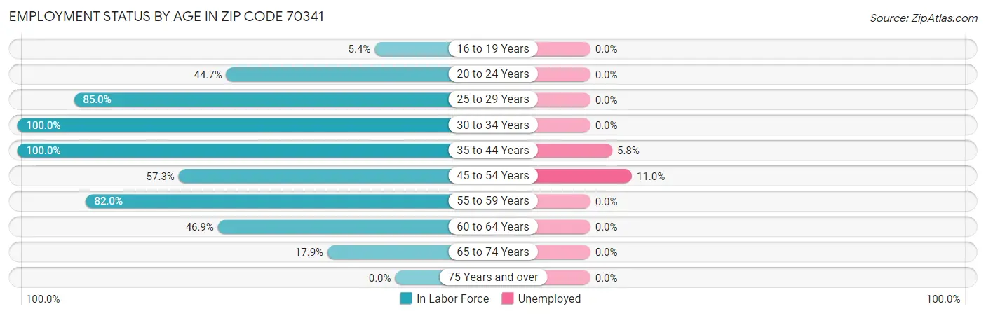 Employment Status by Age in Zip Code 70341