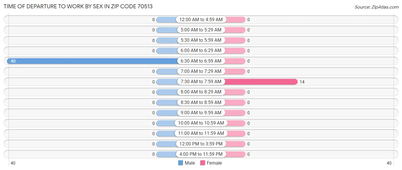 Time of Departure to Work by Sex in Zip Code 70513