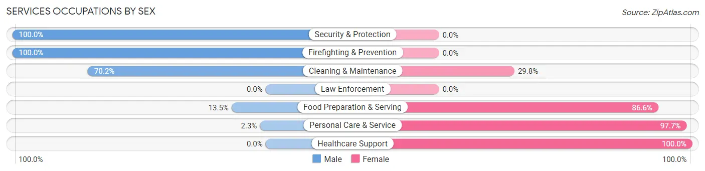 Services Occupations by Sex in Zip Code 70668