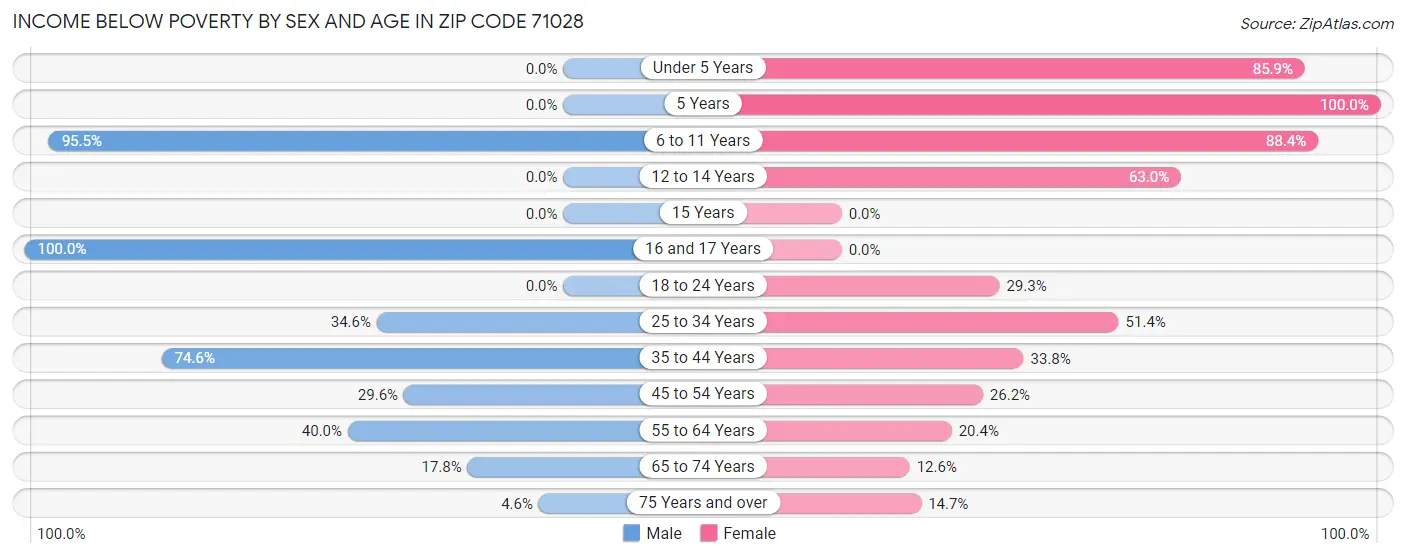 Income Below Poverty by Sex and Age in Zip Code 71028