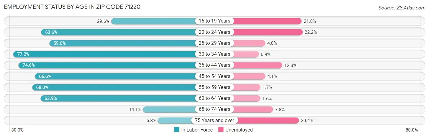 Employment Status by Age in Zip Code 71220