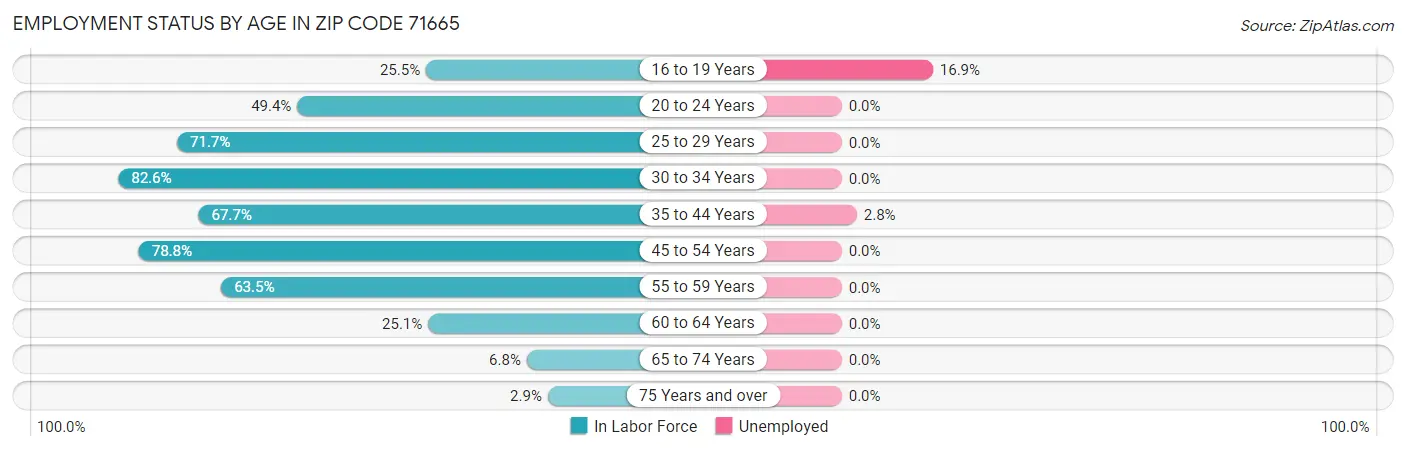 Employment Status by Age in Zip Code 71665