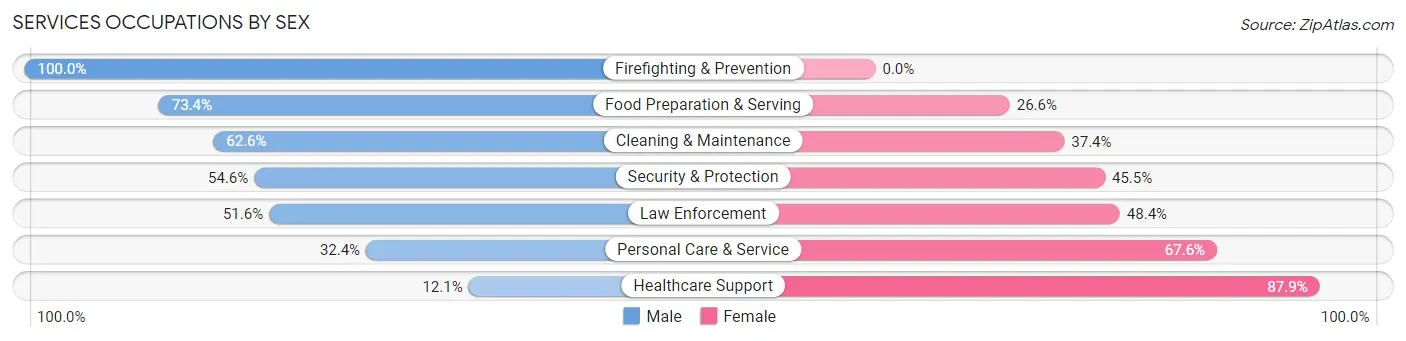 Services Occupations by Sex in Zip Code 72405