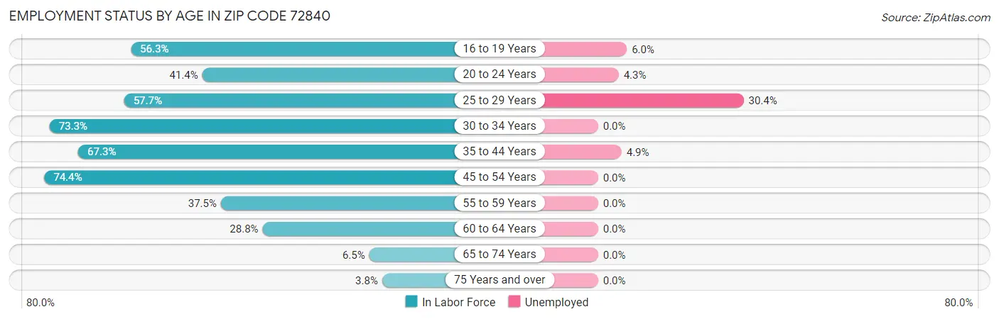 Employment Status by Age in Zip Code 72840