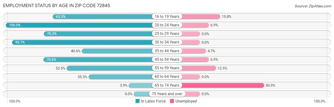 Employment Status by Age in Zip Code 72845