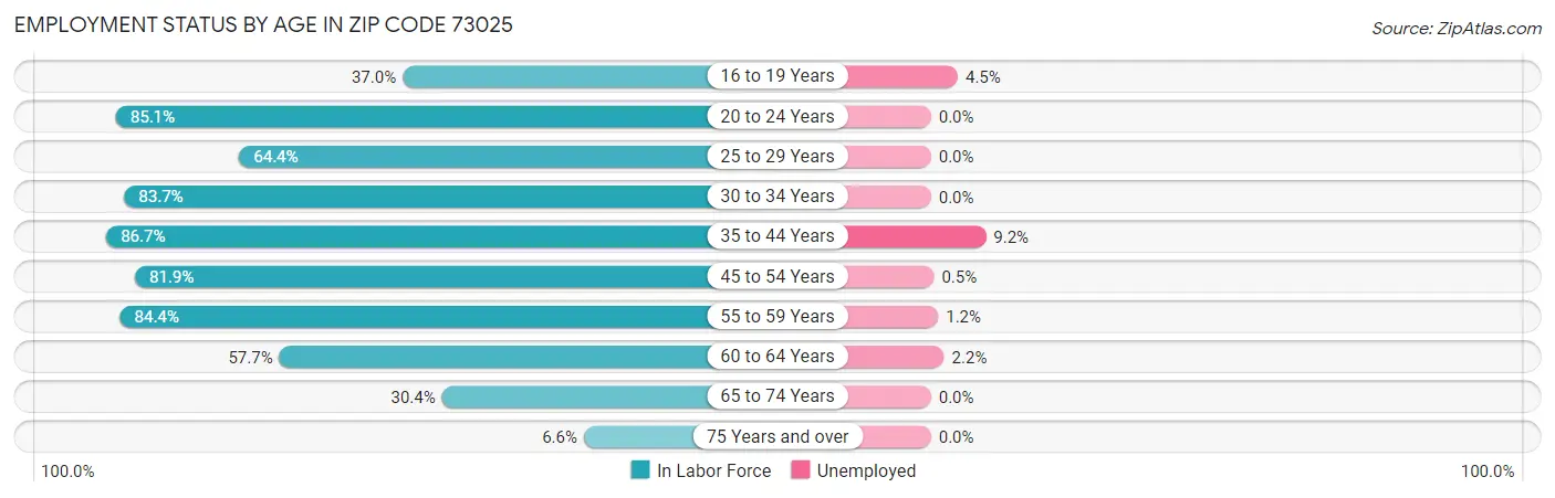 Employment Status by Age in Zip Code 73025