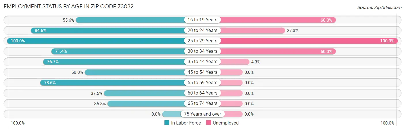 Employment Status by Age in Zip Code 73032