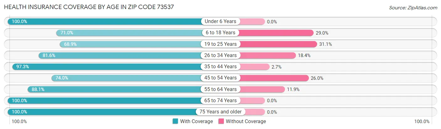 Health Insurance Coverage by Age in Zip Code 73537