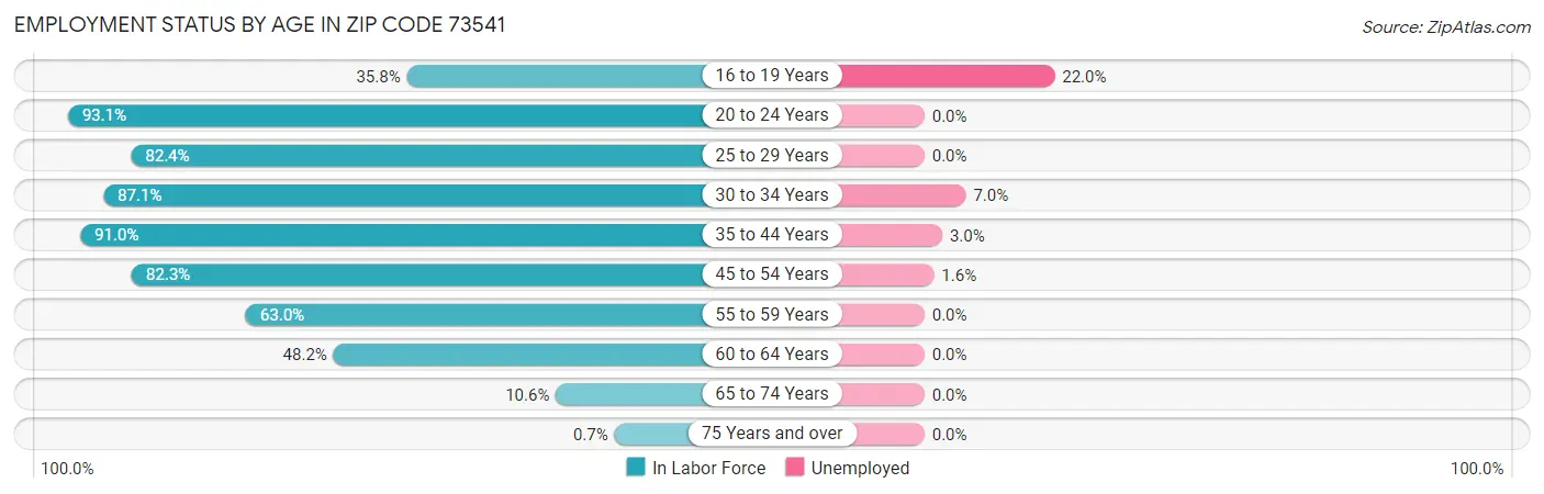 Employment Status by Age in Zip Code 73541