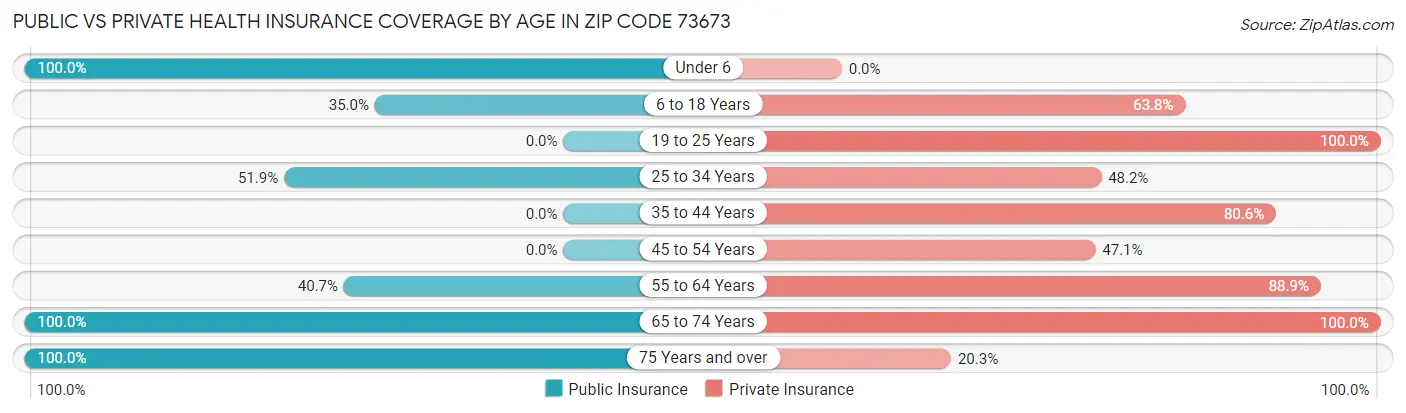 Public vs Private Health Insurance Coverage by Age in Zip Code 73673