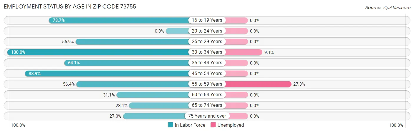 Employment Status by Age in Zip Code 73755