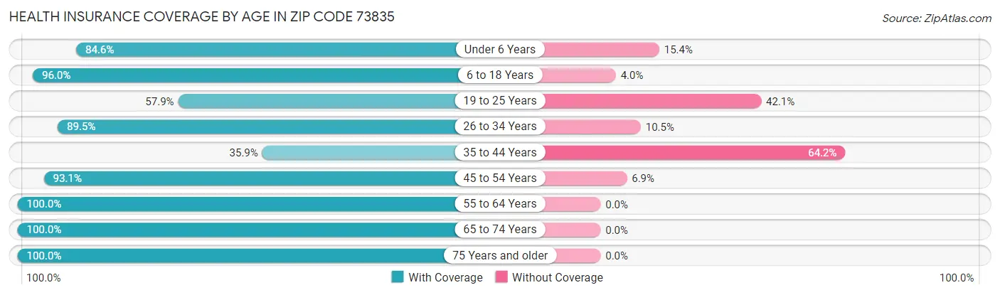 Health Insurance Coverage by Age in Zip Code 73835