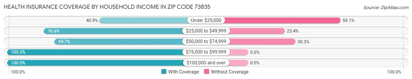 Health Insurance Coverage by Household Income in Zip Code 73835