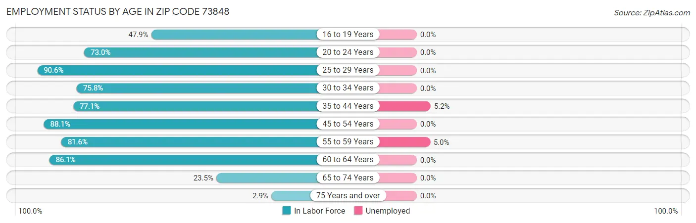 Employment Status by Age in Zip Code 73848