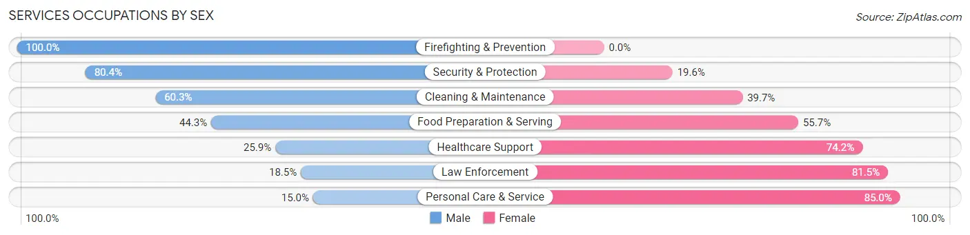 Services Occupations by Sex in Zip Code 74851
