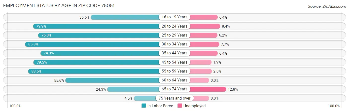 Employment Status by Age in Zip Code 75051