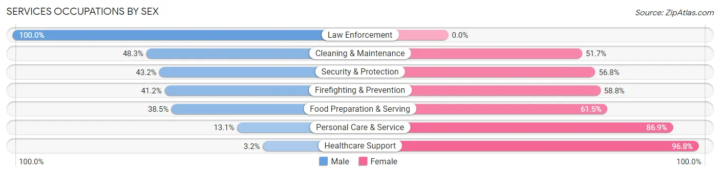 Services Occupations by Sex in Zip Code 75051