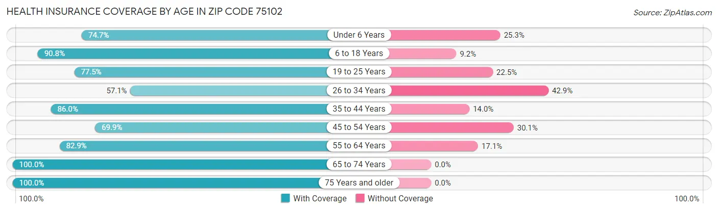 Health Insurance Coverage by Age in Zip Code 75102