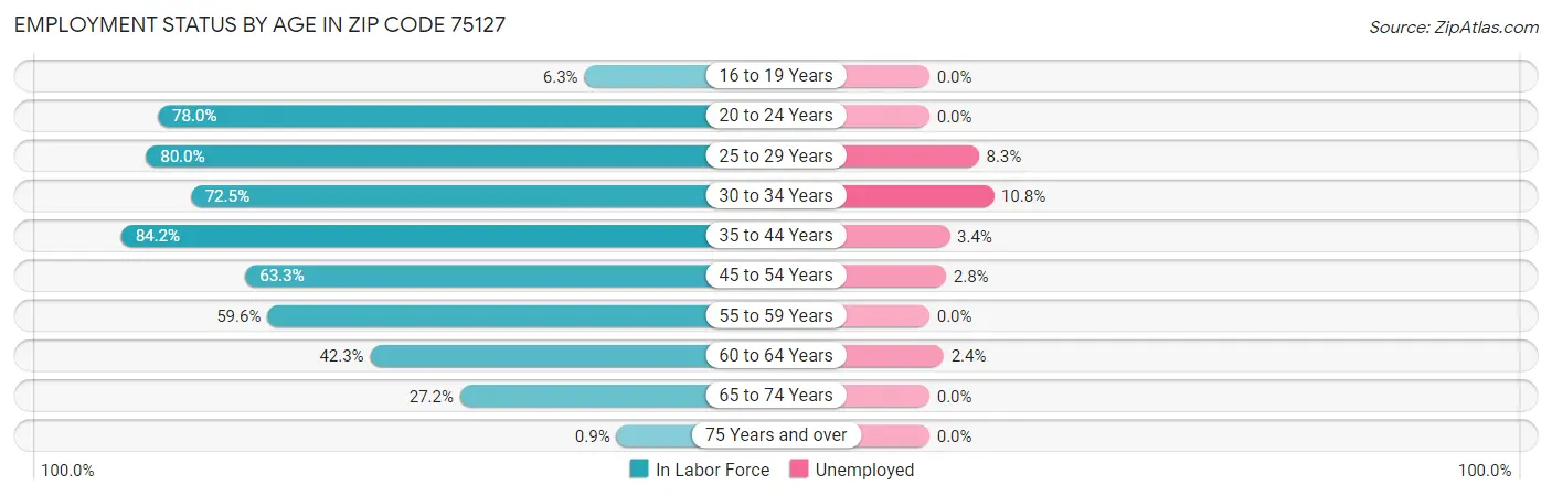 Employment Status by Age in Zip Code 75127