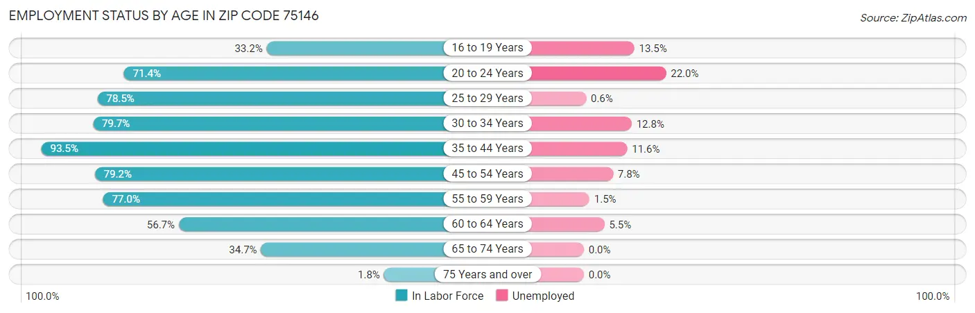 Employment Status by Age in Zip Code 75146