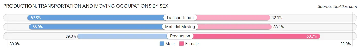 Production, Transportation and Moving Occupations by Sex in Zip Code 75206