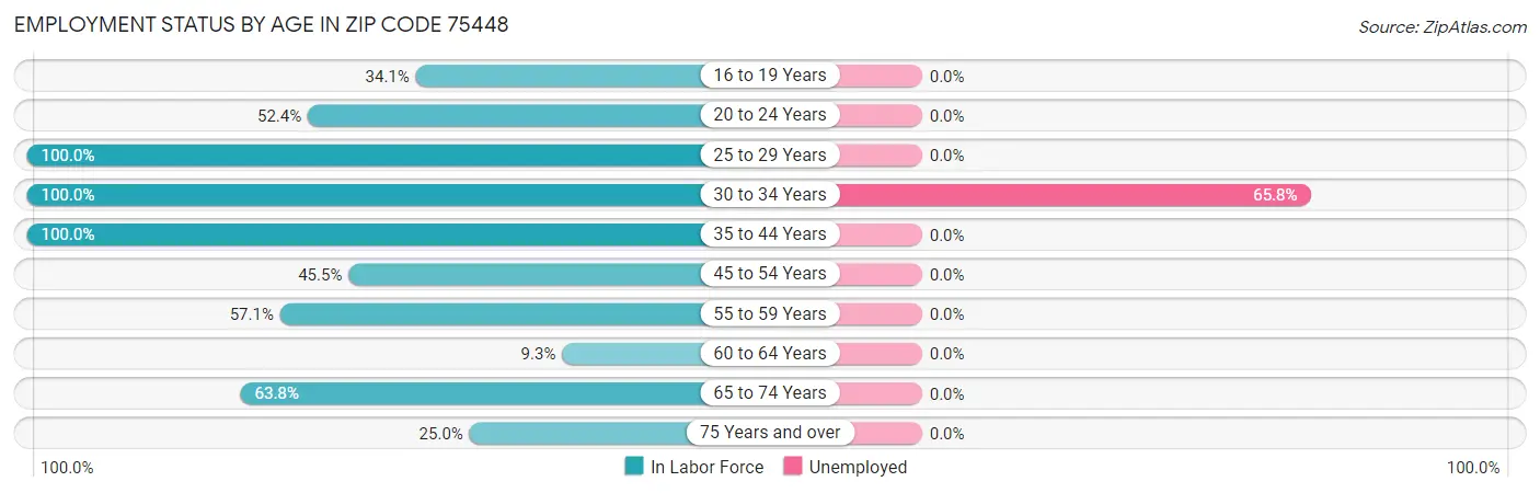 Employment Status by Age in Zip Code 75448