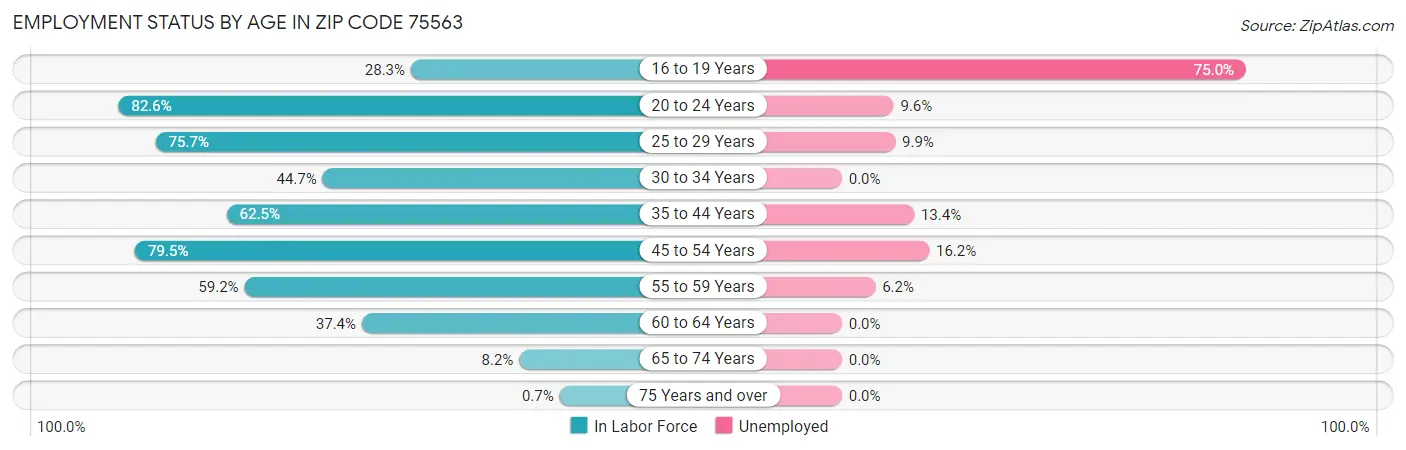 Employment Status by Age in Zip Code 75563