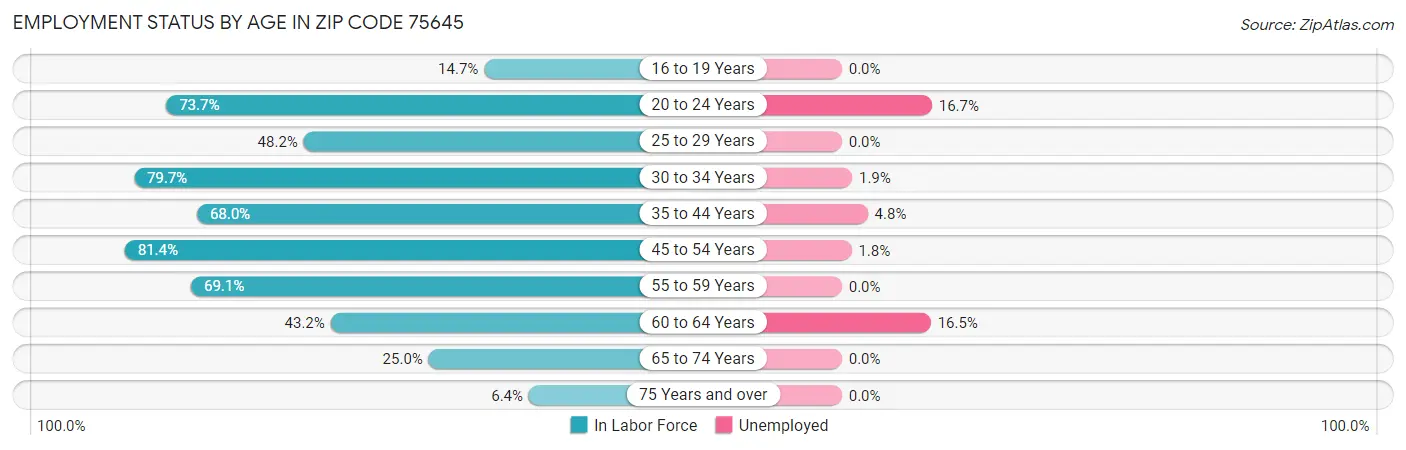 Employment Status by Age in Zip Code 75645