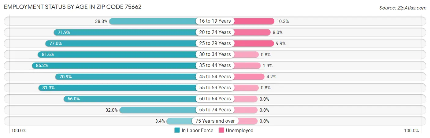 Employment Status by Age in Zip Code 75662