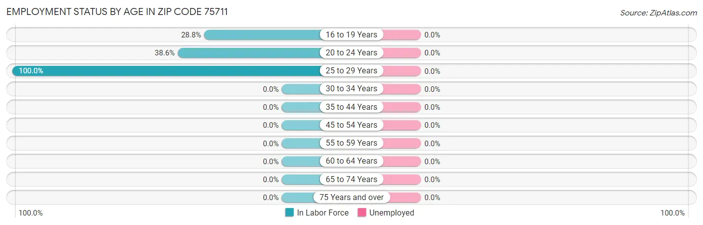 Employment Status by Age in Zip Code 75711